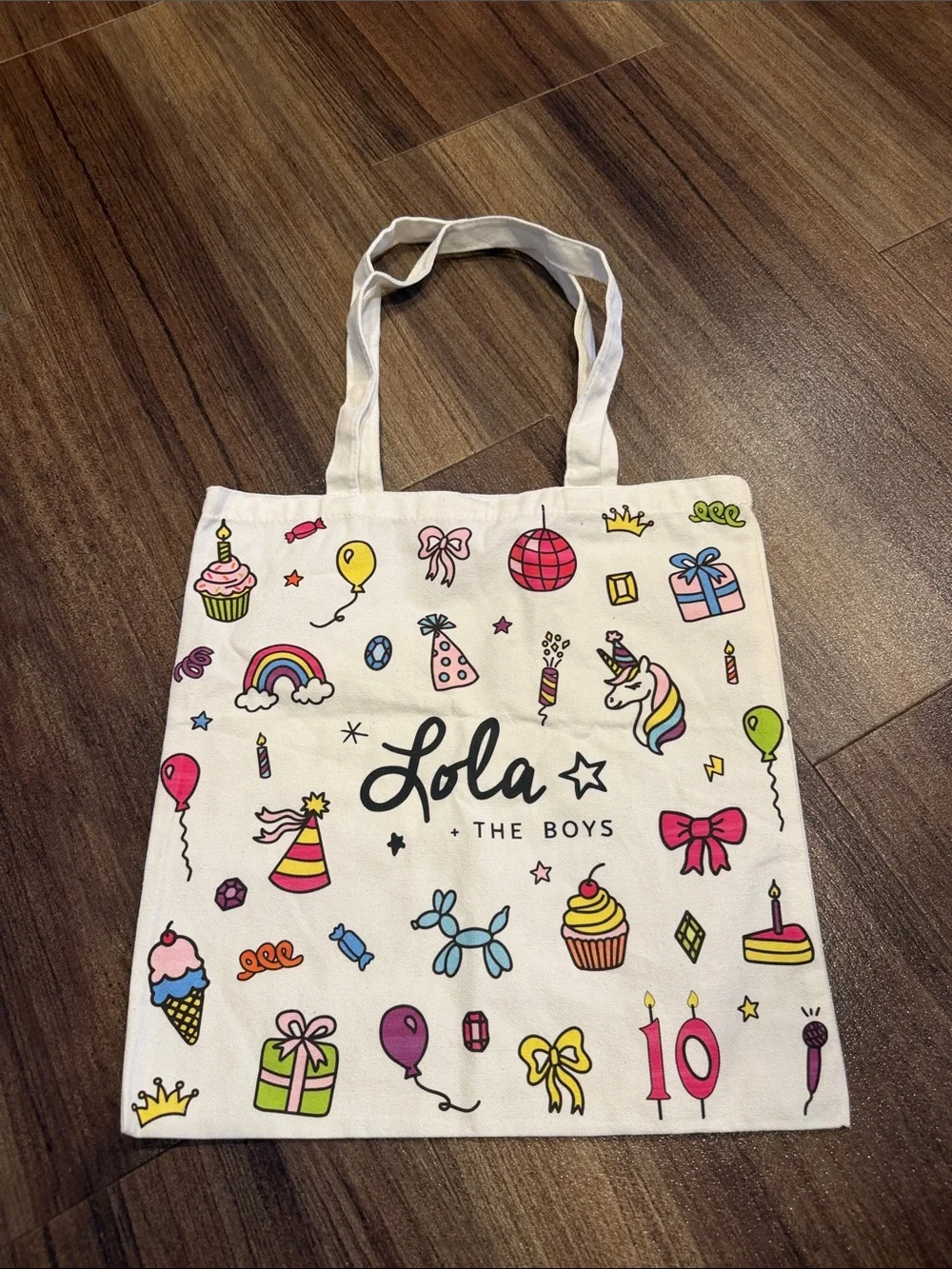 Lola + The Boys White Canvas Tote with Pink '10' Cake Accent